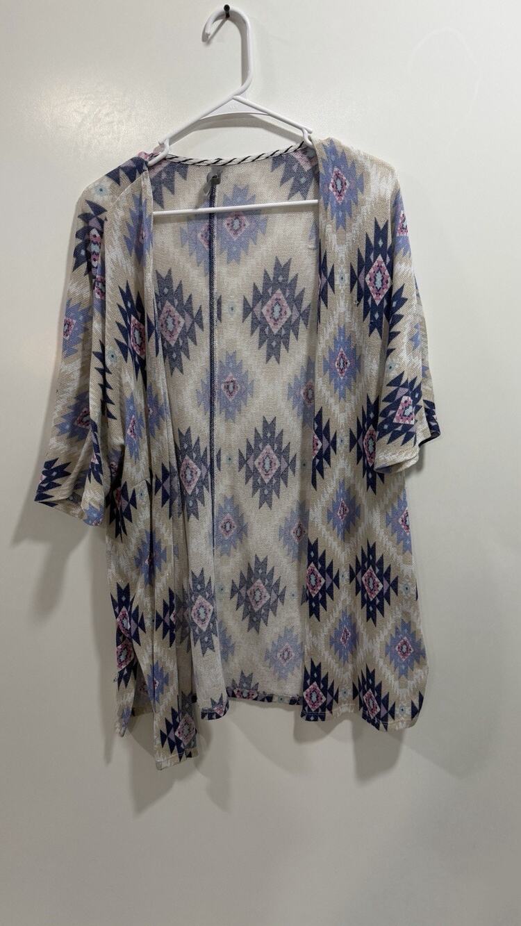 Honey Me Geometric Cardigan Charcoal Black / White & Tan XL Boho